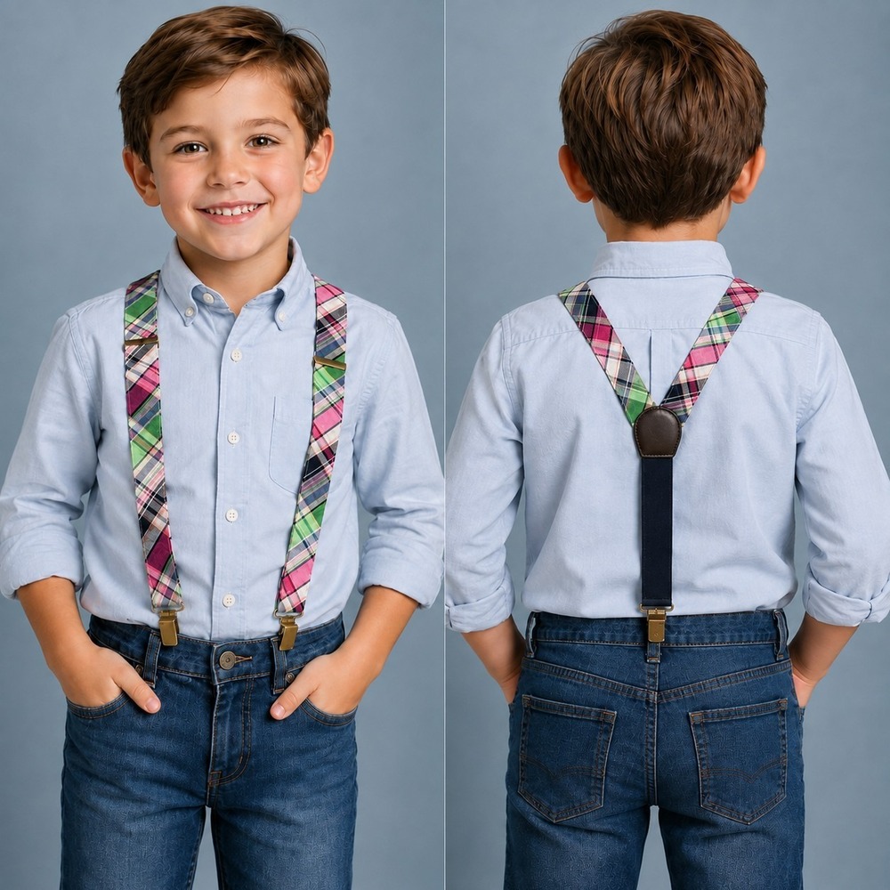 Gymboree Pastel Plaid Suspenders Size 6 Preppy Adjustable Y-Back Easter Wedding